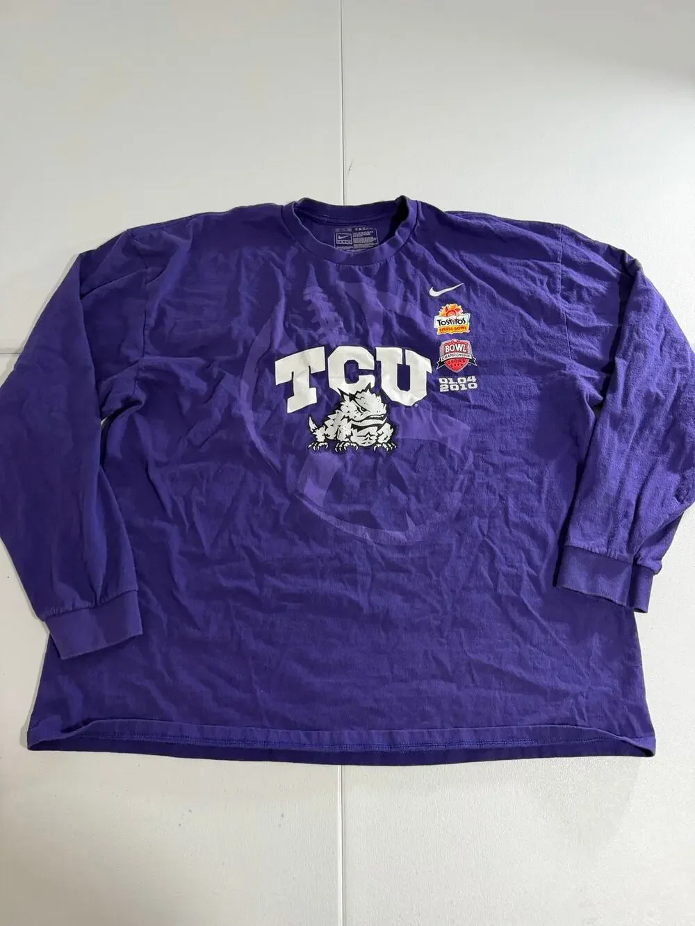 Nike Team TCU Horned Frogs Long Sleeve Shirt Mens 2XL Purple Fiesta Bowl 2010